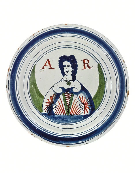 An English Delft Polychrome Royal Portrait Plate, London, Perhaps Vauxhall, c