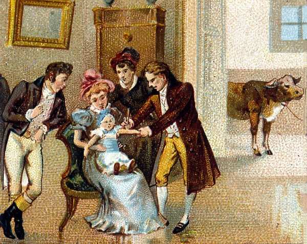The English doctor Edouard Jenner (1749-1823) inoculates smallpox on the arm of a new one