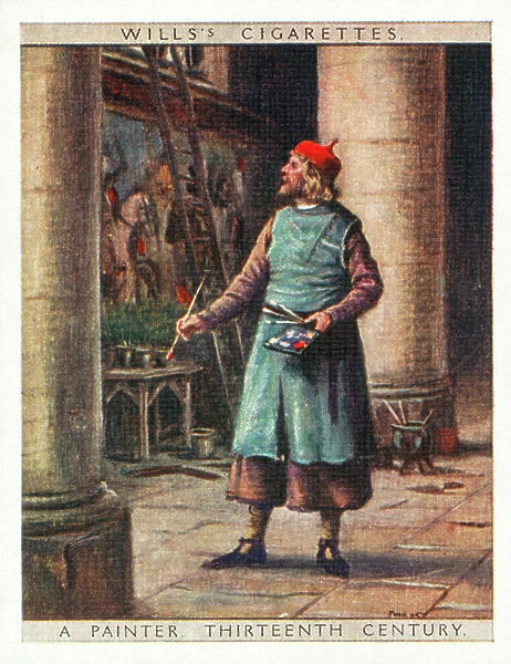 English Period Costumes: A Painter, Thirteenth Century (colour litho)