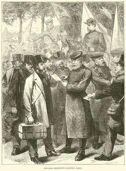 English residents leaving Paris, October 1870 (engraving)