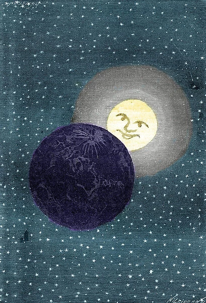 Engraving (by Emile Bayard) of Jules Vernes book 'Around the Moon'