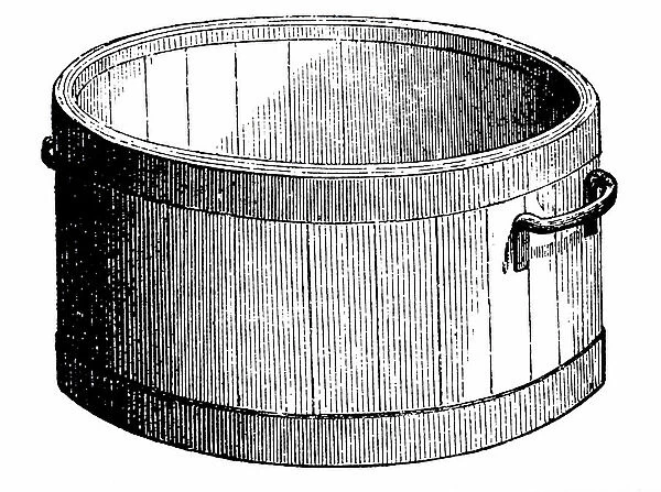 An engraving depicting a bushel corn measure made of wood, 19th century