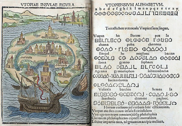 Engraving from 'Utopia'by Thomas More (Morus) (1478-1535), 1516 (engraving)