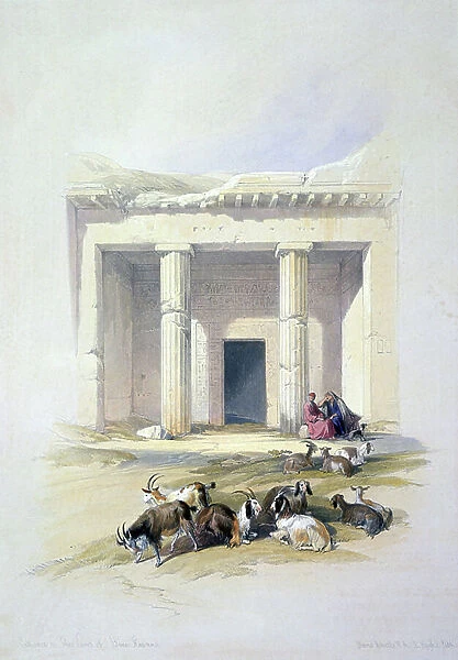 Entrance to the Caves at Beni Hasan: Ancient Egyptian burial site used mainly during the Middle Kingdom, 21st-17th centuries BC. By David Roberts (1796-1864) Scottish artist and orientalist, 1856 (lithograph)