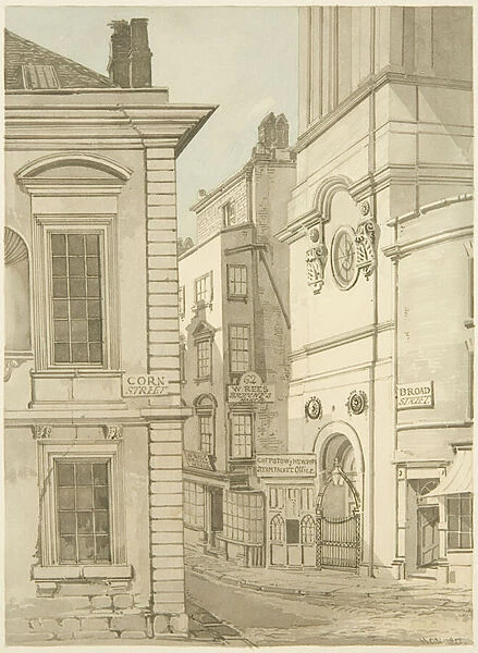Entrance to Christ Church with a corner of the Old Council House (pencil & w  /  c on paper)