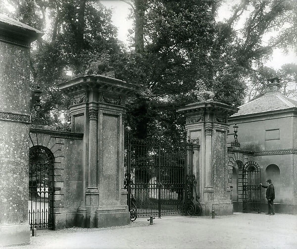The entrance gates at Ramsbury Manor in 1907, from The English Manor House (b / w photo)