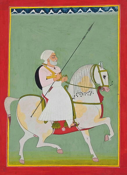 Equestrian Portrait of Durgadas Rathore, c. 1800 (opaque pigments & gold on paper)