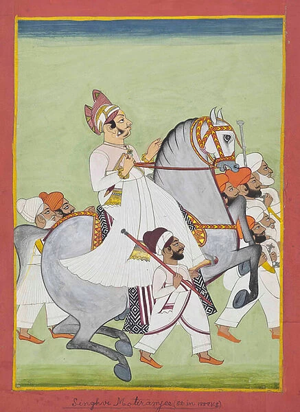 Equestrian portrait of Singhji Motiram Ji, 1802  /  58 (opaque pigments & gold on paper)