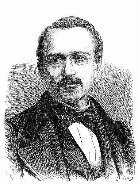Etienne Lenoir, belgian inventor and engineer, 1869 (engraving)
