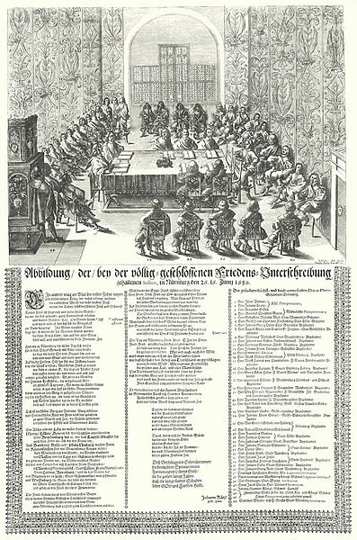 European peace congress held at Nuremberg in 1650 after the Thirty Years Wa (engraving)