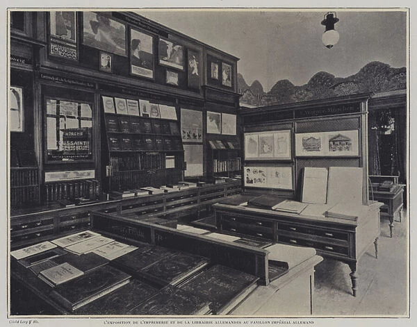 Exhibition of printing and books in the German pavilion at the Exposition Universelle 1900, Paris (b  /  w photo)