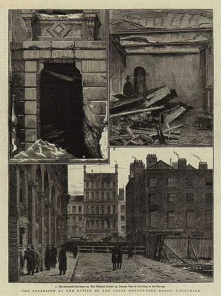The Explosion at the Office of the Local Government Board, Whitehall (engraving)