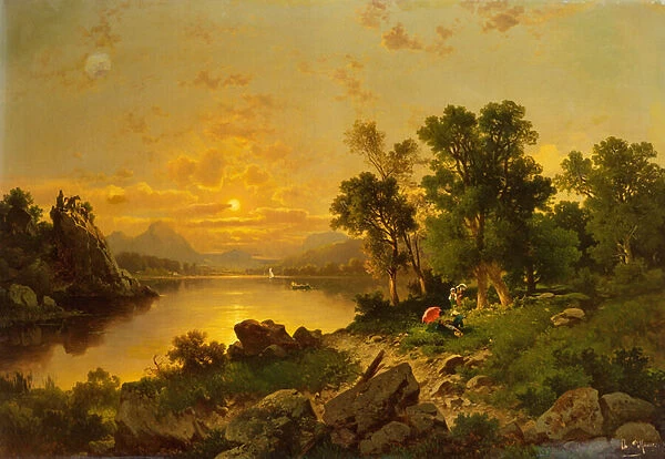 An Extensive Lake Landscape (oil on canvas)