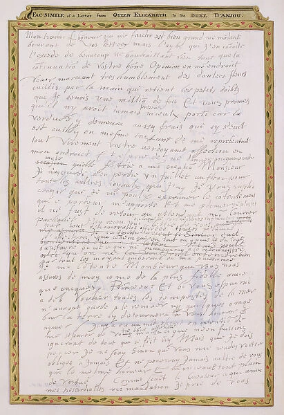 Facsimile of a letter from Elizabeth I to Francois de Valois