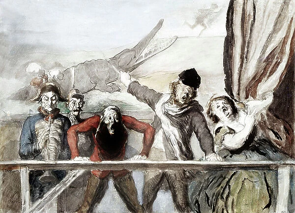 fairground parade, drawing by Honore Daumier (1808-1879)