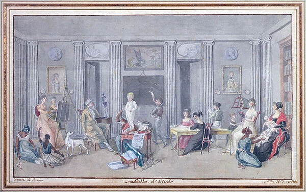 Family in a study room on the Ile de La Reunion, 1813 (w  /  c on paper)