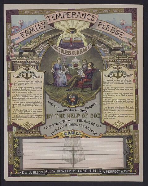 Family temperance pledge (coloured engraving)