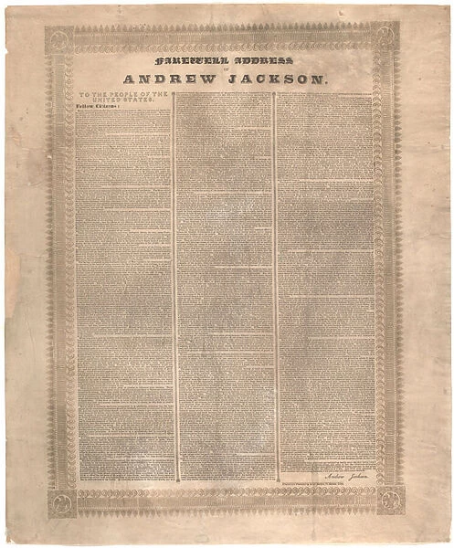 Farewell address of Andrew Jackson, 1837 (litho)