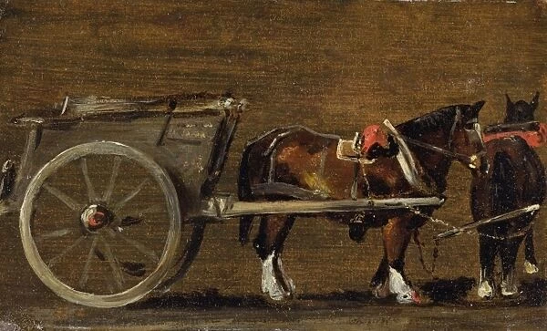 A Farm Cart with two Horses in Harness: A Study for the Cart in Stour Valley