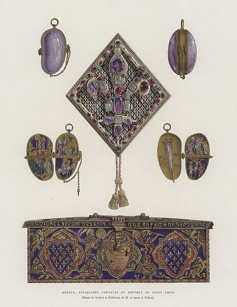 Fastening, portable reliquary and casket of St Louis (Louis IX of France), 13th Century (colour litho)