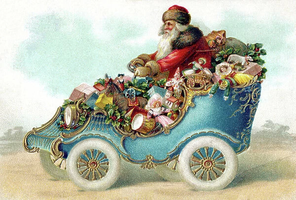 Father Christmas with a car full of toys