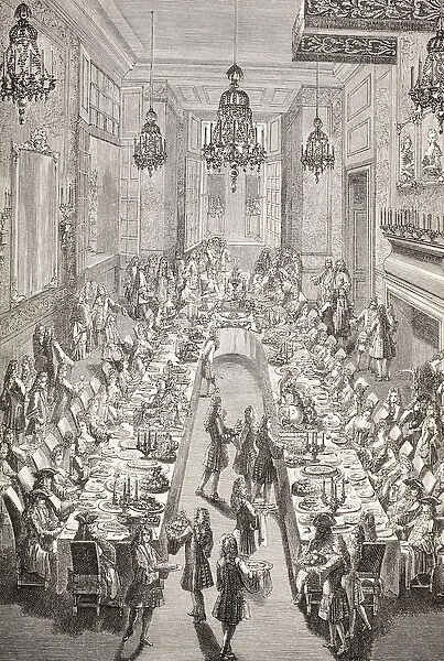 Feast given for the Spanish Ambassador to France in Paris in 1707, 1875 (engraving)