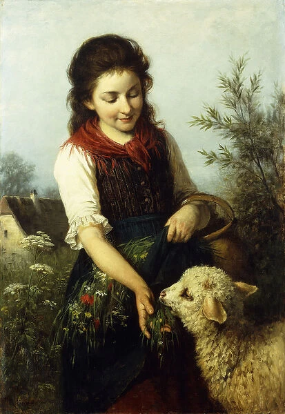 Feeding the Lamb, (oil on canvas)