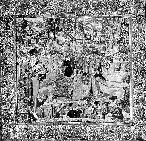 Festival in Honour of the Polish Ambassadors in the Presence of Catherine de Medici (1519-89) and Henri III (1551-89) (tapestry) (b  /  w photo)