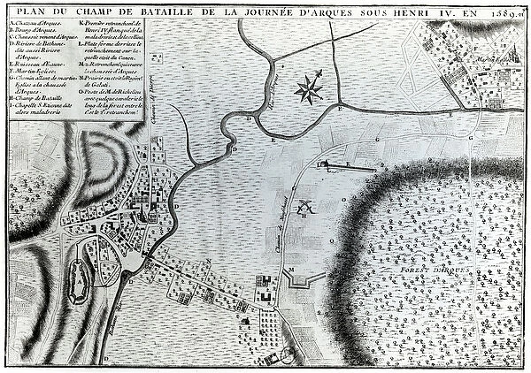 Field Plan for the Battle of Arques (engraving) (b  /  w photo)