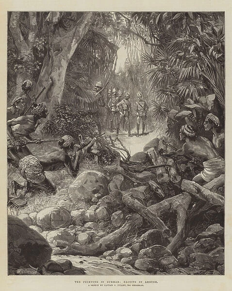 The Fighting in Burmah, Dacoits in Ambush (engraving)