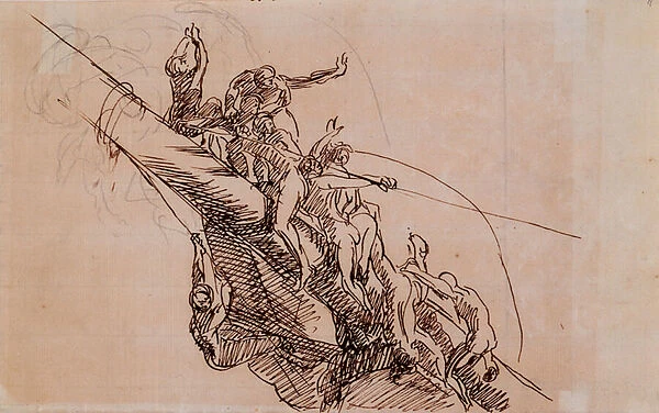 Figures Clinging to Wreckage, c. 1785-86 (brown ink on beige paper)