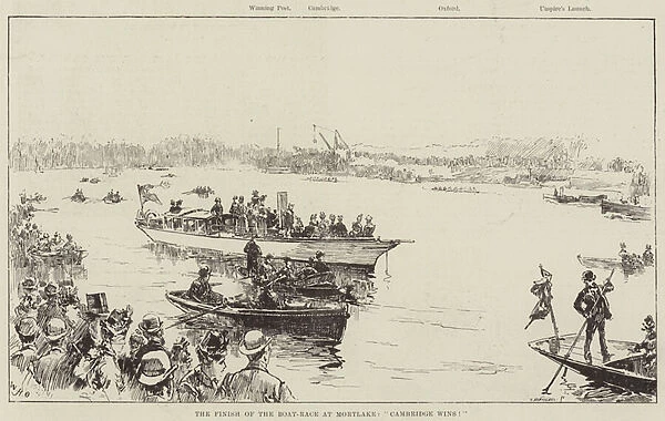 The Finish of the Boat-Race at Mortlake, 'Cambridge Wins!'(engraving)