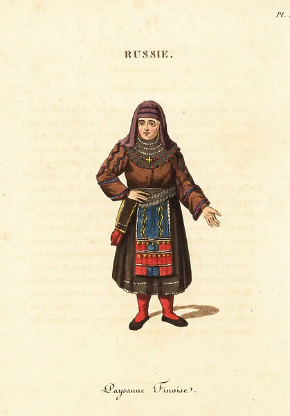 Finnish peasant woman in winter wear, 18th century. 1823 (engraving)
