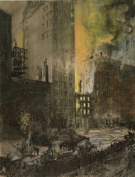 Fire on 24th Street, New York City, 1907 (pastel on paper)