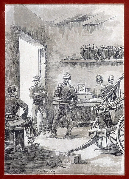 Firefighters in a barracks: town post - n. d
