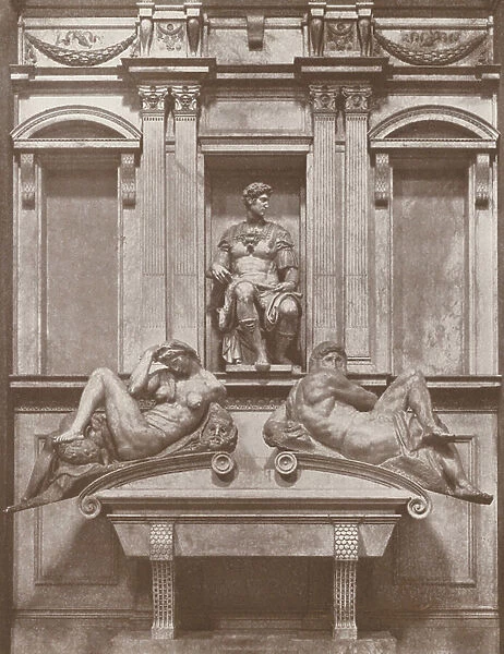 Firenze, Cappella Nuova, Tomba Di Giuliano De Medici, Michelangelo (b / w photo)