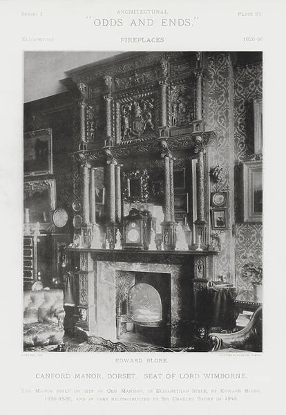 Fireplace: Canford Manor, Dorset, Seat of Lord Wimborne (b  /  w photo)