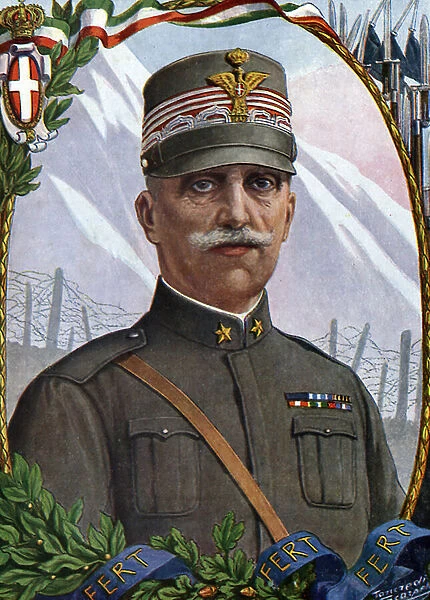 First World War: 'Portrait of the King of Italy Victor-Emmanuel III of Italy (Vittorio Emanuele or Victor Emmanuel III)) Illustration by Tancredi Scarpelli (1866-1937) from 'Storia d Italia'