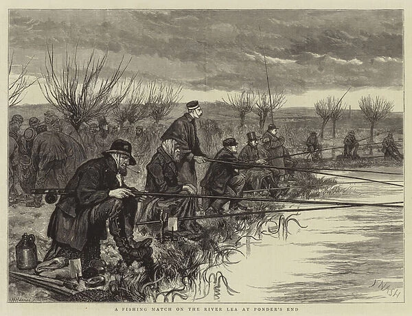 A Fishing Match on the River Lea at Ponders End (engraving)