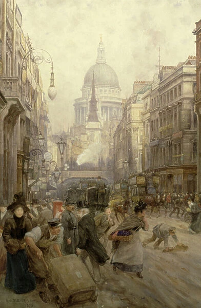 Fleet Street Looking East, 1898 (w  /  c on paper)