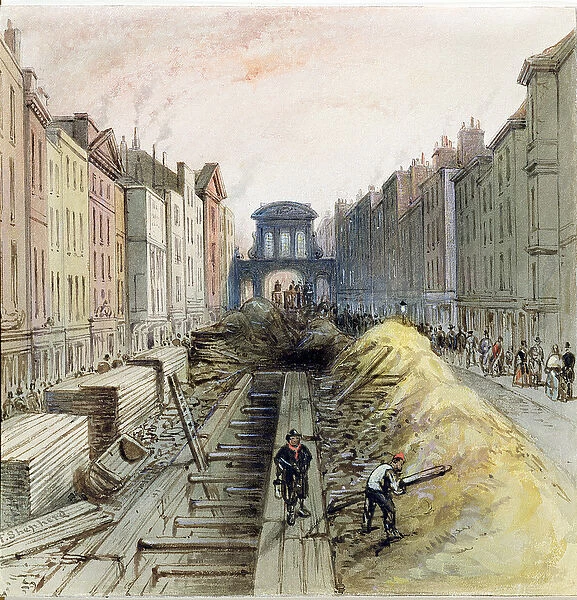 Fleet Street with the New Common Sewer under Construction, 1845 (w  /  c)