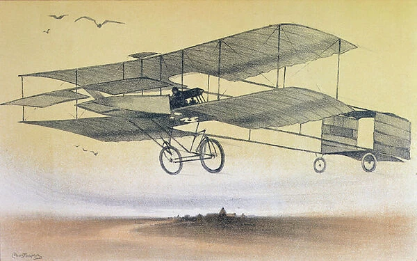 A Flight by the Farman Brothers before 1914 (colour litho)