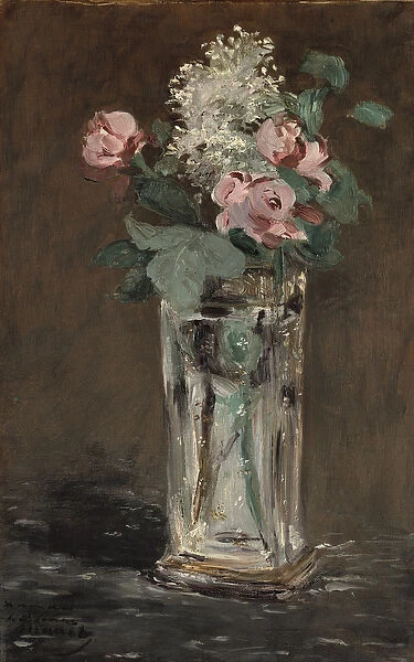 Flowers in a Crystal Vase (oil on canvas)
