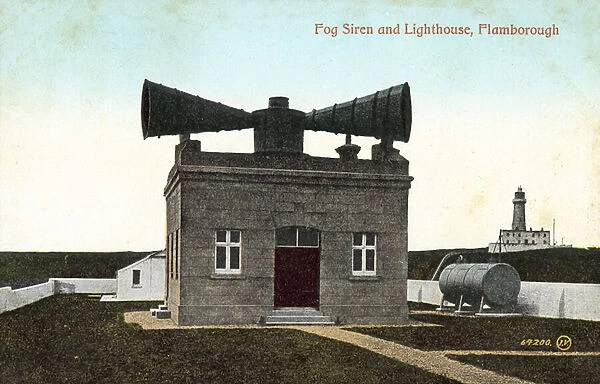 Fog siren and lighthouse, Flamborough (colour photo)