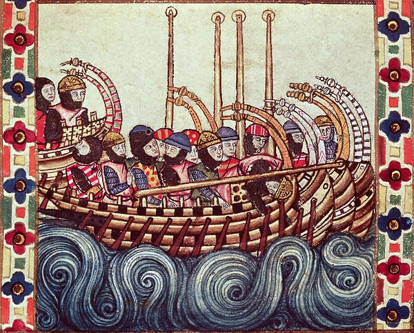 Fol. 53r Departure of a Boat for the Crusades, written in Galacian for Alfonso X (1221-84