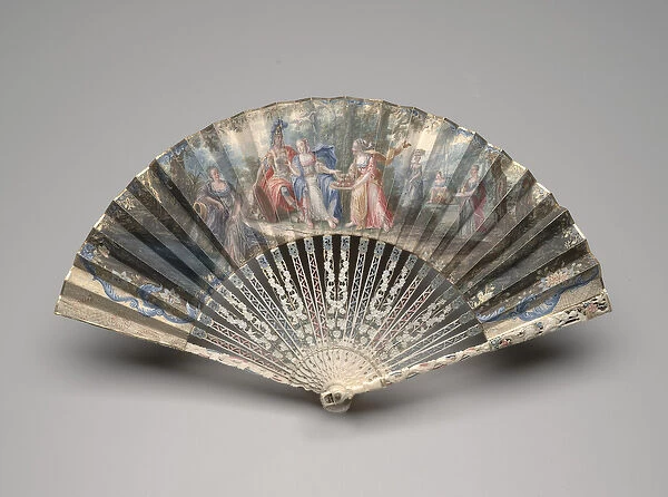 Folding fan with a classical subject, possibly an allegory of marriage, c