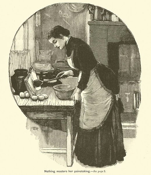 Following the recipe in the cookery book (engraving)