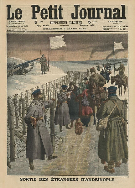 Foreigners coming out of Andrinople, front cover illustration from Le Petit Journal