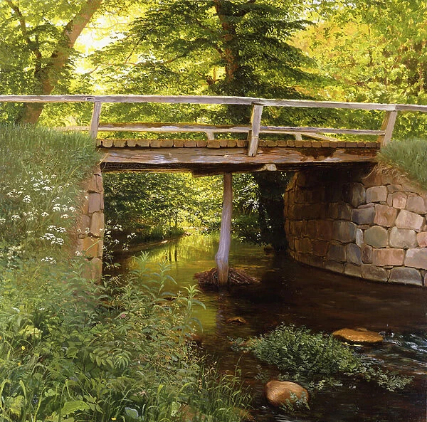 A Forest Stream with a wooden Bridge, 1900 (oil on canvas)