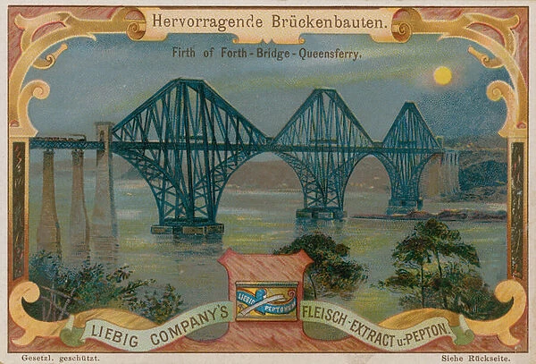 Forth Bridge over the Firth of Forth, Scotland (chromolitho)